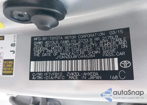 2015 Toyota Prius Two from USA, damaged, VIN JTDKN3DU8F0446284